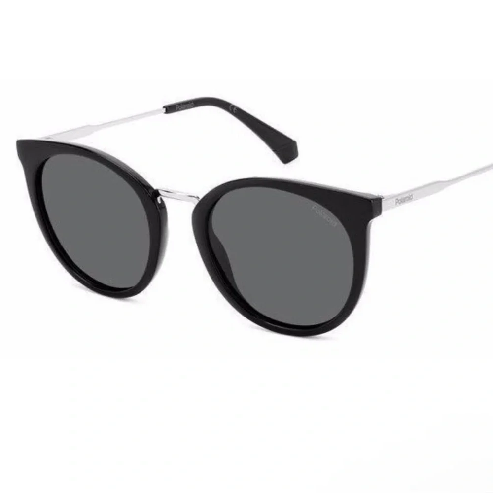 Polaroid Black and Silver Round Cat Eye Sunglasses 4146/S/X 807M9 NIC